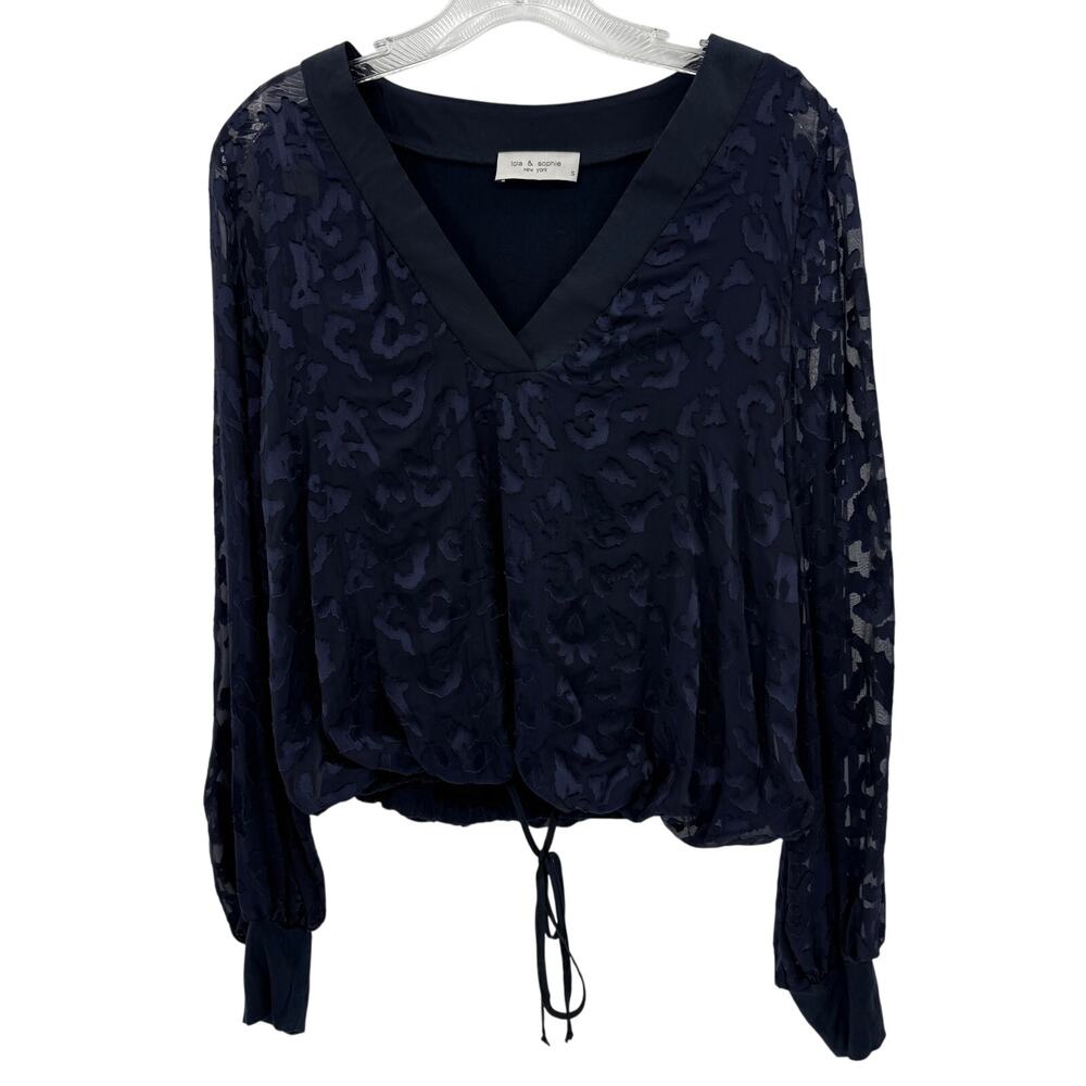New LOLA & SOFIE Silk Blend Blouse Size S Blue Sheer Long Sleeve Whimsygoth